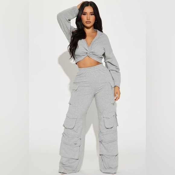 Fashion Nova Skyler Pant Set - Heather Grey Women's Cargo Pants Set Medium - Picture 1 of 1